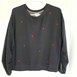 Sundry Grey Sweatshirt Red Embroidered Heart Sleeve Small